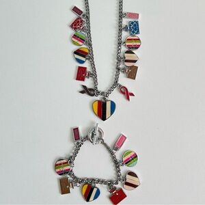 Coach Multicolor Brass Charm Necklace and Bracelet Set